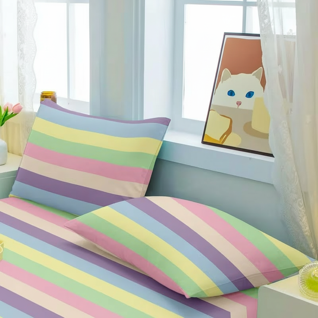 Striped Geometric Printed Pillowcase With Pocket Closure 