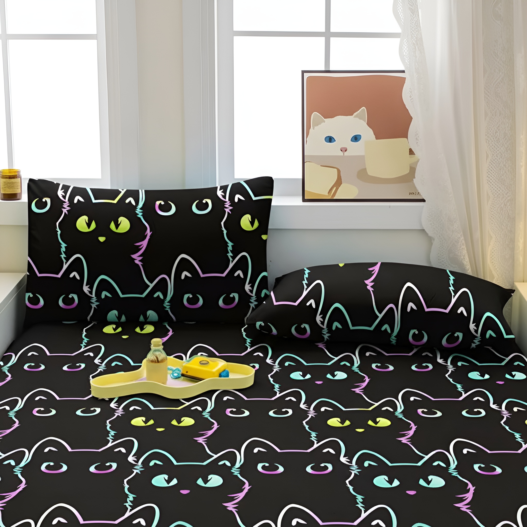 Cat Pattern Pillowcase Soft Quilted Bedding Cover