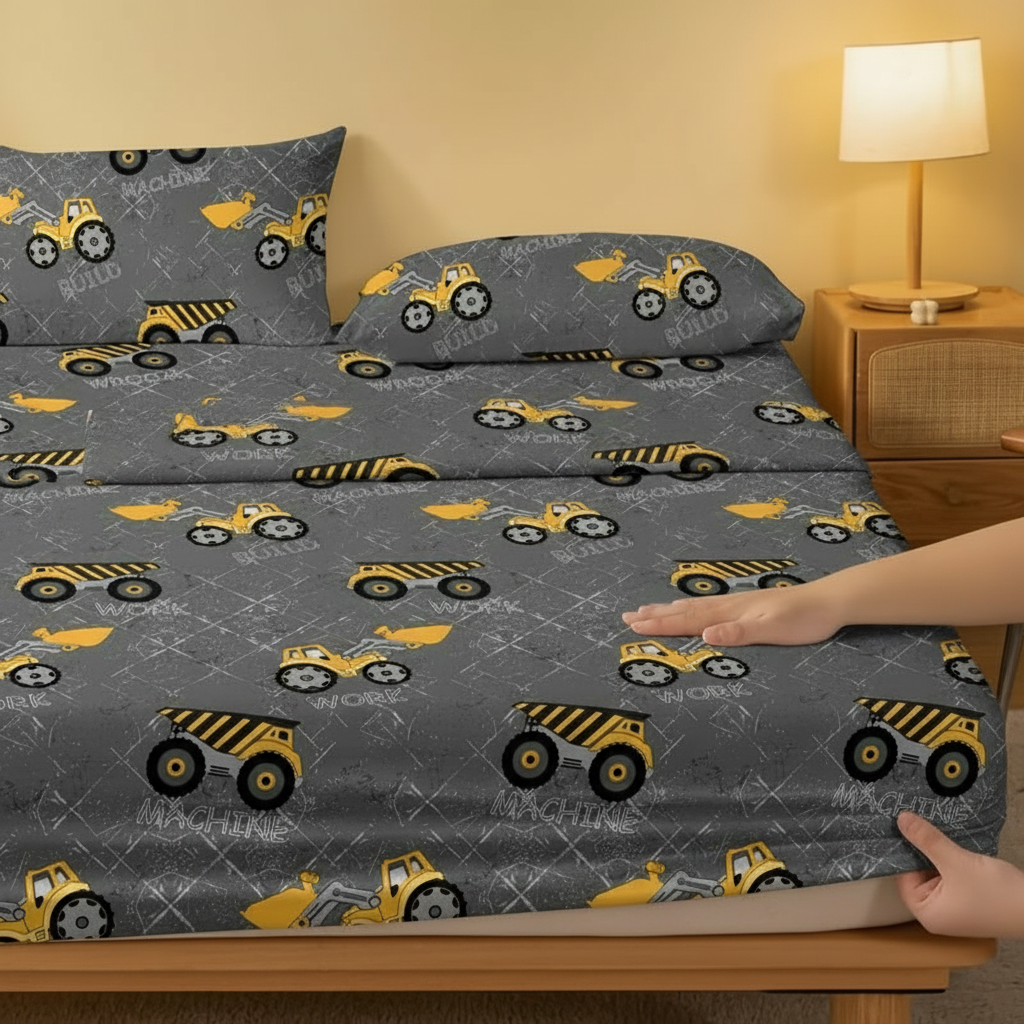 Construction Vehicle Print Pillowcase with Envelope Closure For Bedding