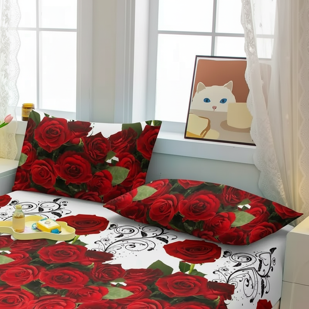 Rose Printed Soft Pillow Cover With Pocket Closure