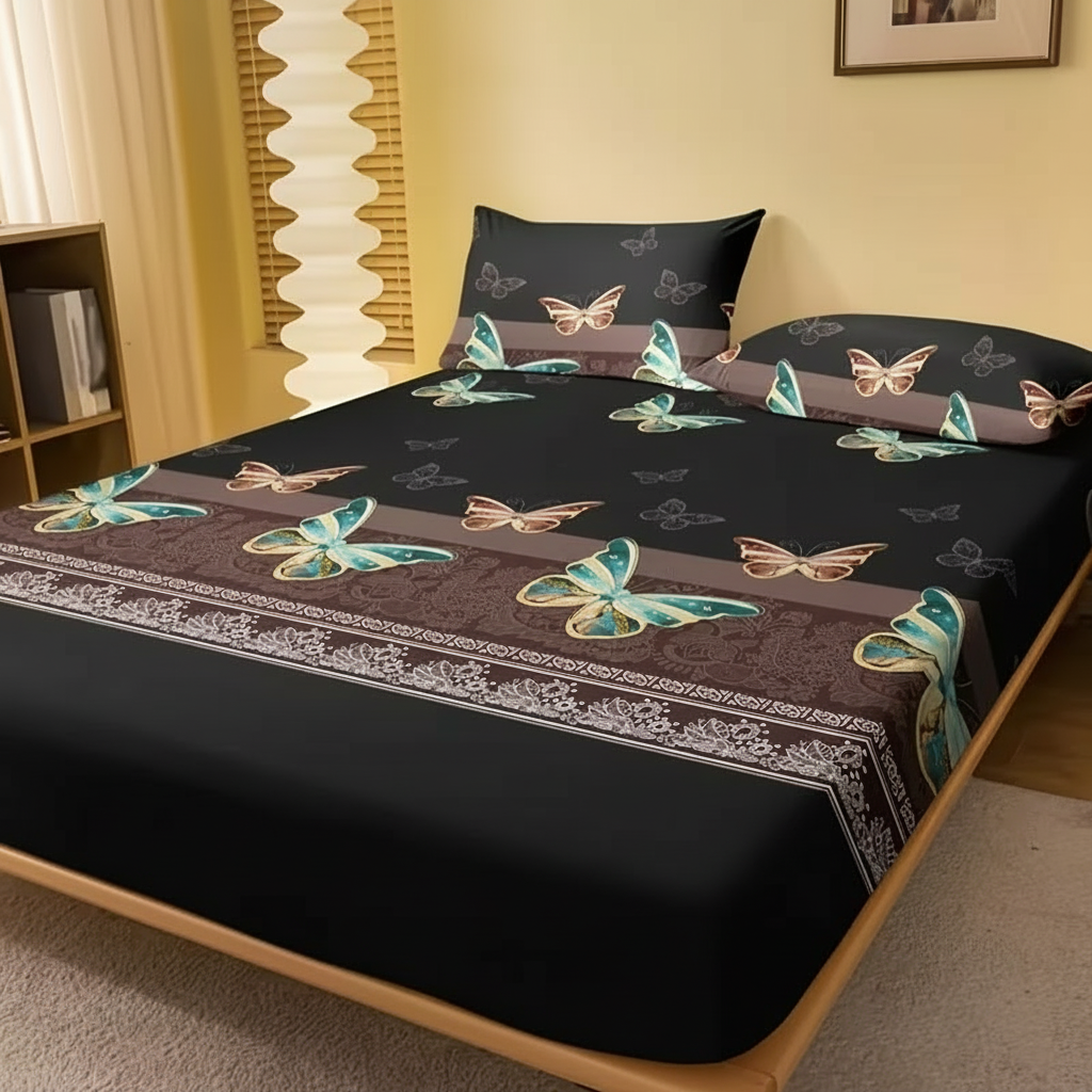 Rose Butterfly Printed Bed Mat With Soft Surface For Bedroom Use