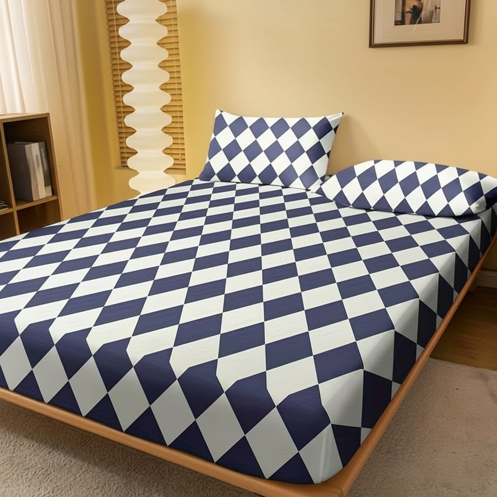 Geometric Pattern Fitted Bed Sheet Cover Modern Bedding