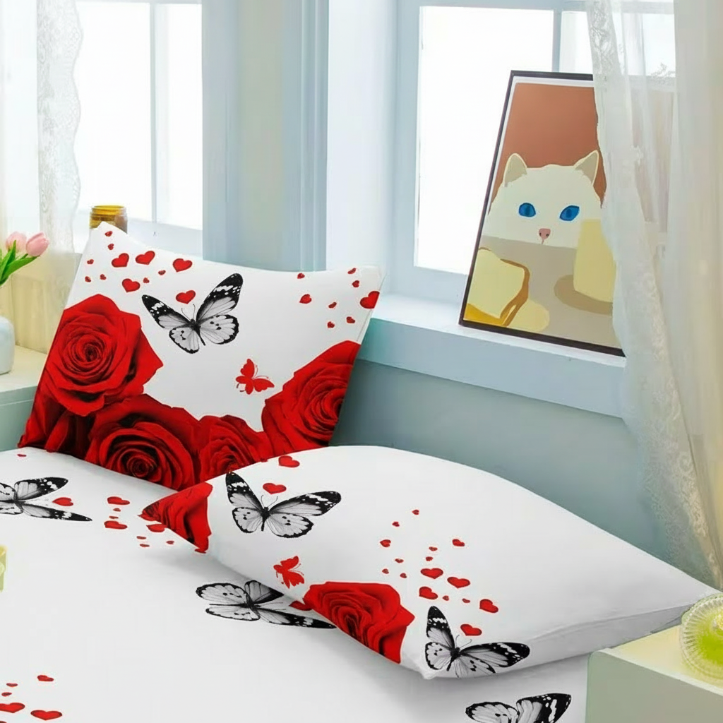 Modern Butterfly And Flower Printed Velvet Pillowcase For Bedroom