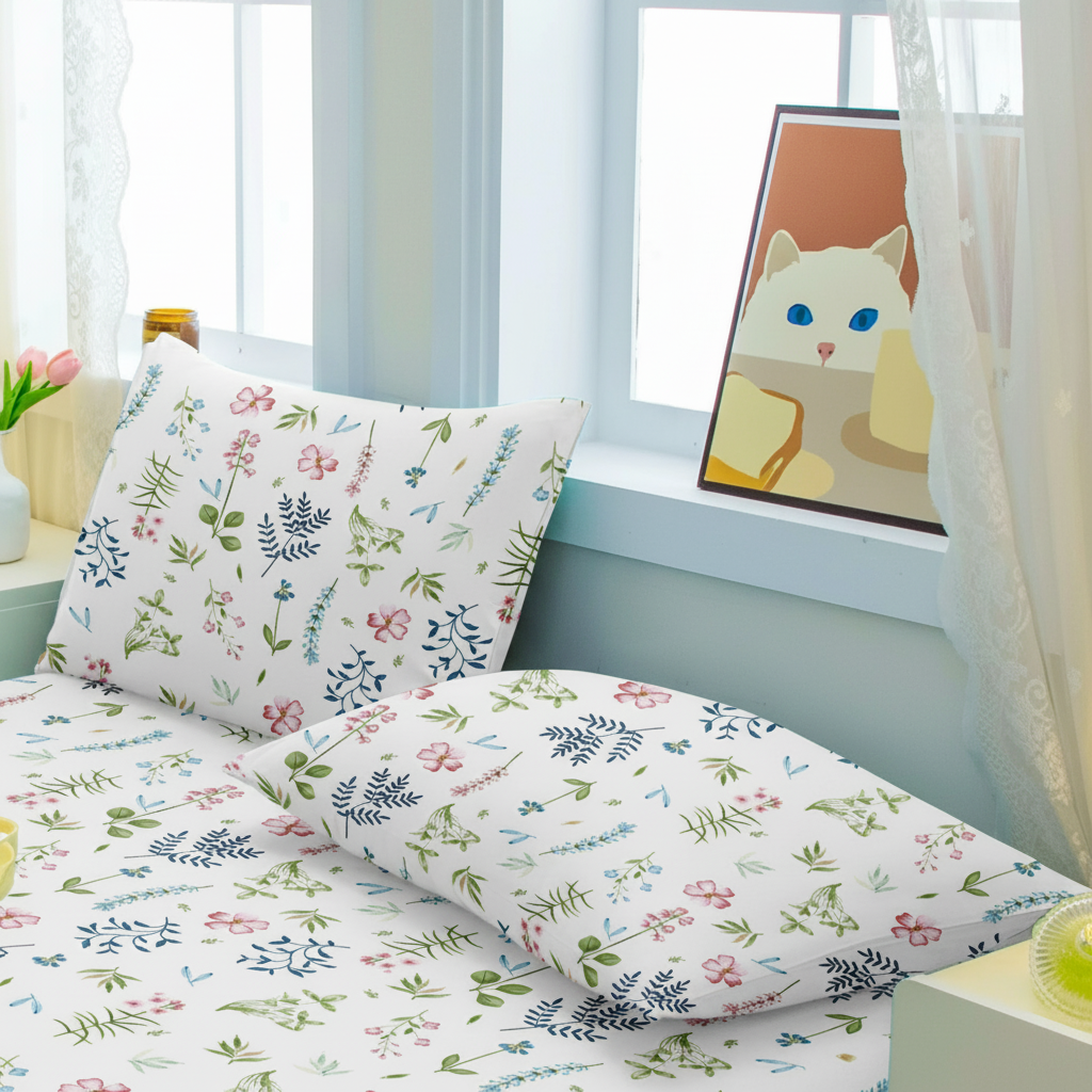 Botanical Printed Pillowcase Quilted Polyester Bedding Cover