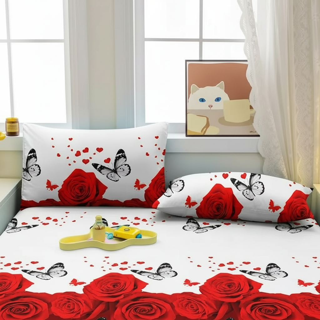 Modern Butterfly And Flower Printed Velvet Pillowcase For Bedroom