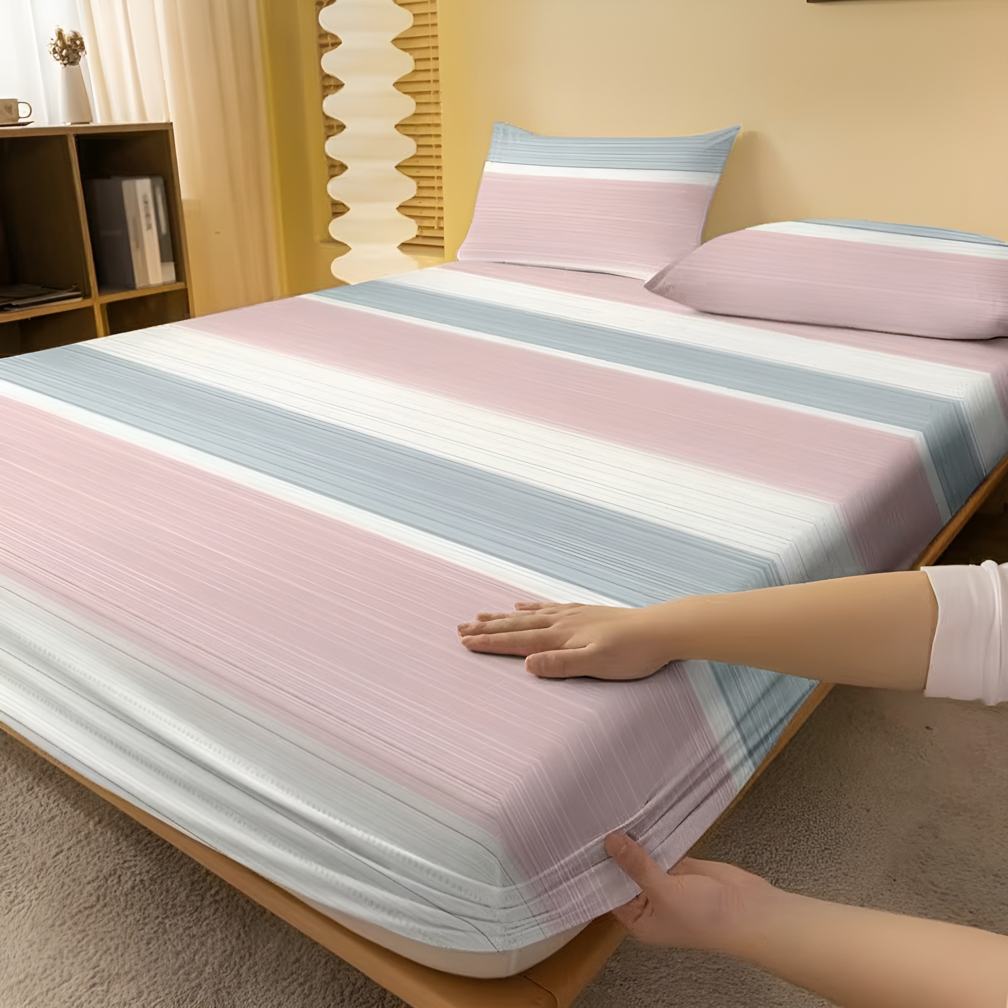 Modern Striped Geometric Patterned Printed Bed Cover