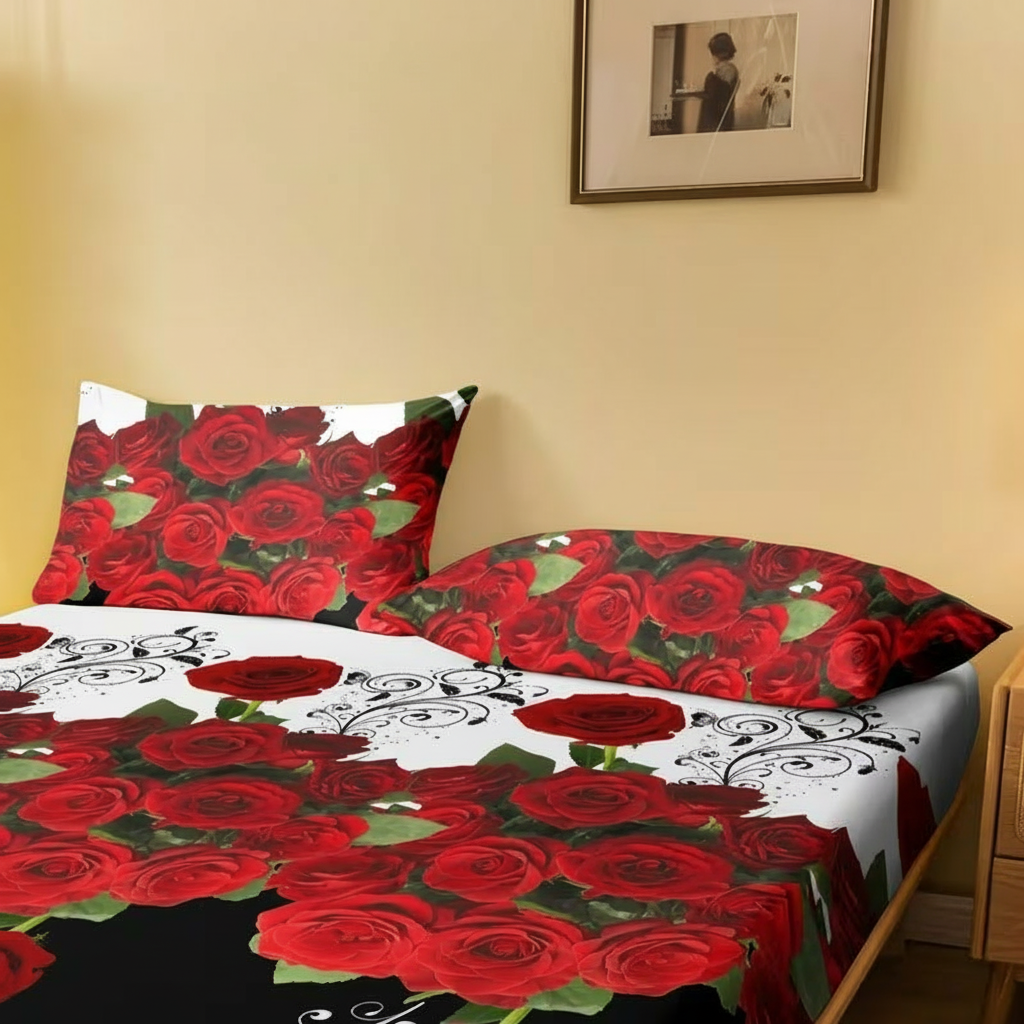 Rose Printed Soft Pillow Cover With Pocket Closure