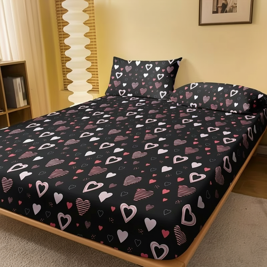 Minimal Printed Fitted Bed Sheet For Bedroom
