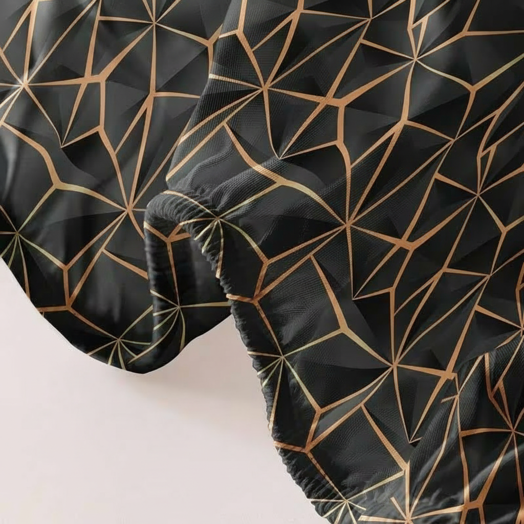 Modern Geometric Printed Fitted Bedsheet With Gold Line Design