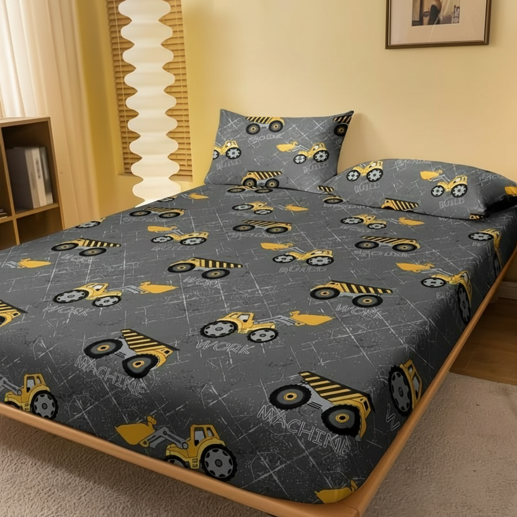Construction Vehicle Print Pillowcase with Envelope Closure For Bedding