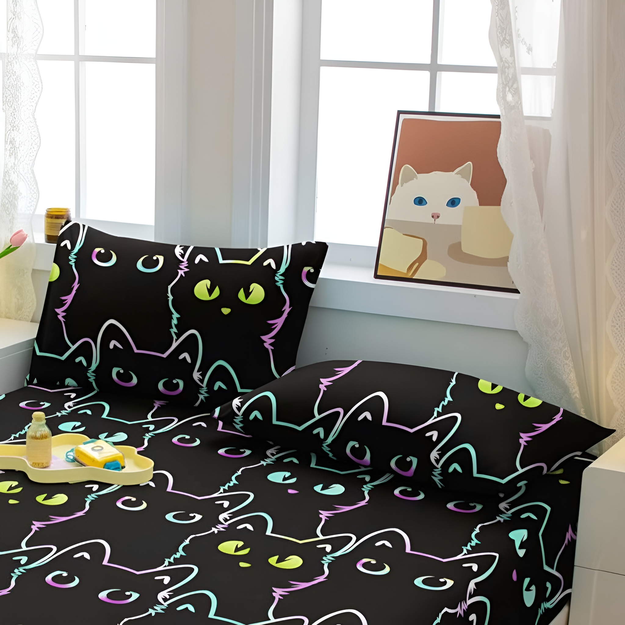 Cat Pattern Pillowcase Soft Quilted Bedding Cover