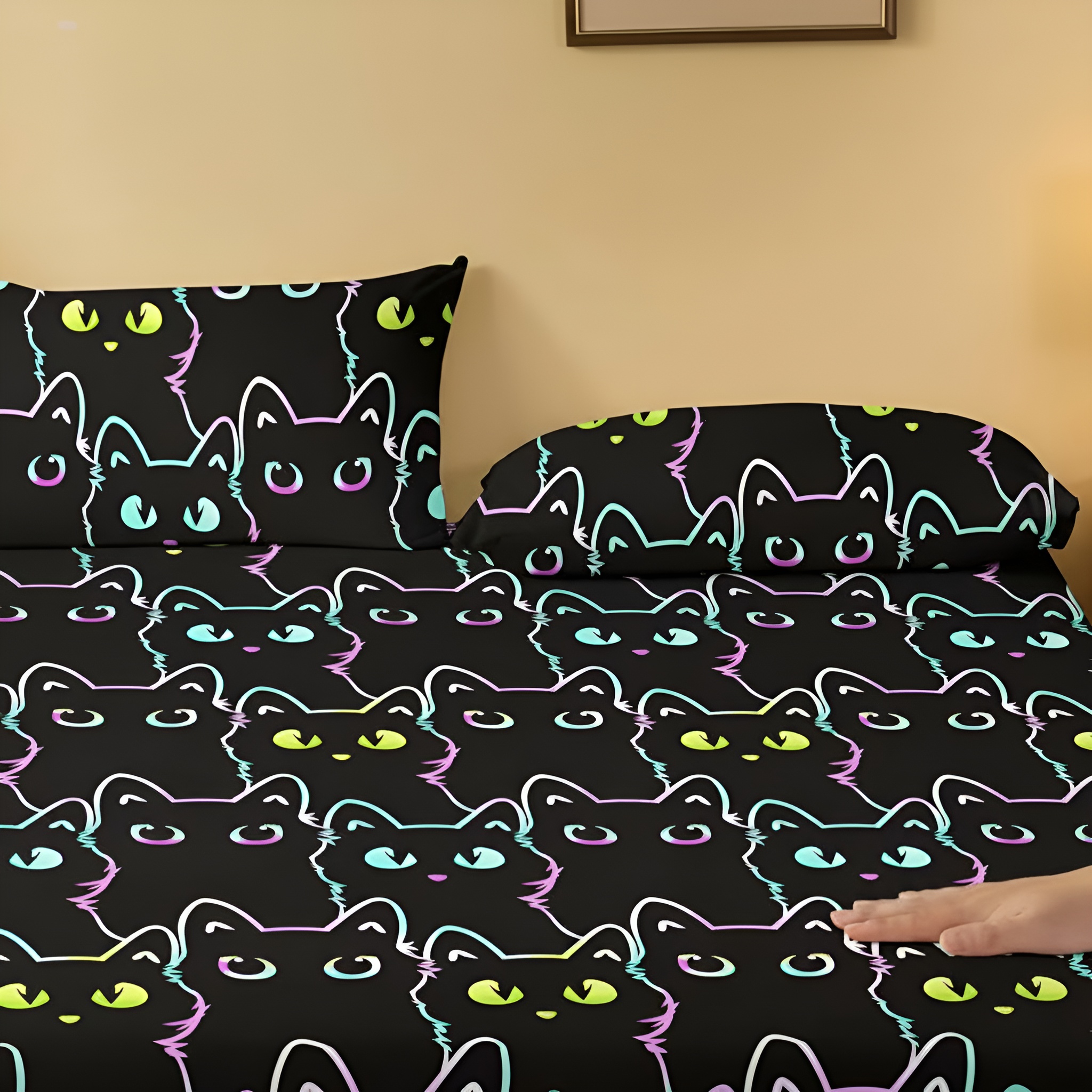 Cat Pattern Pillowcase Soft Quilted Bedding Cover