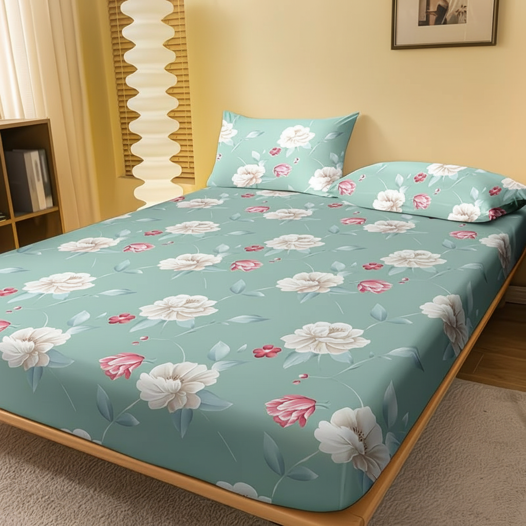 Flower Pattern Fitted Sheet Quilted Bedding Cover