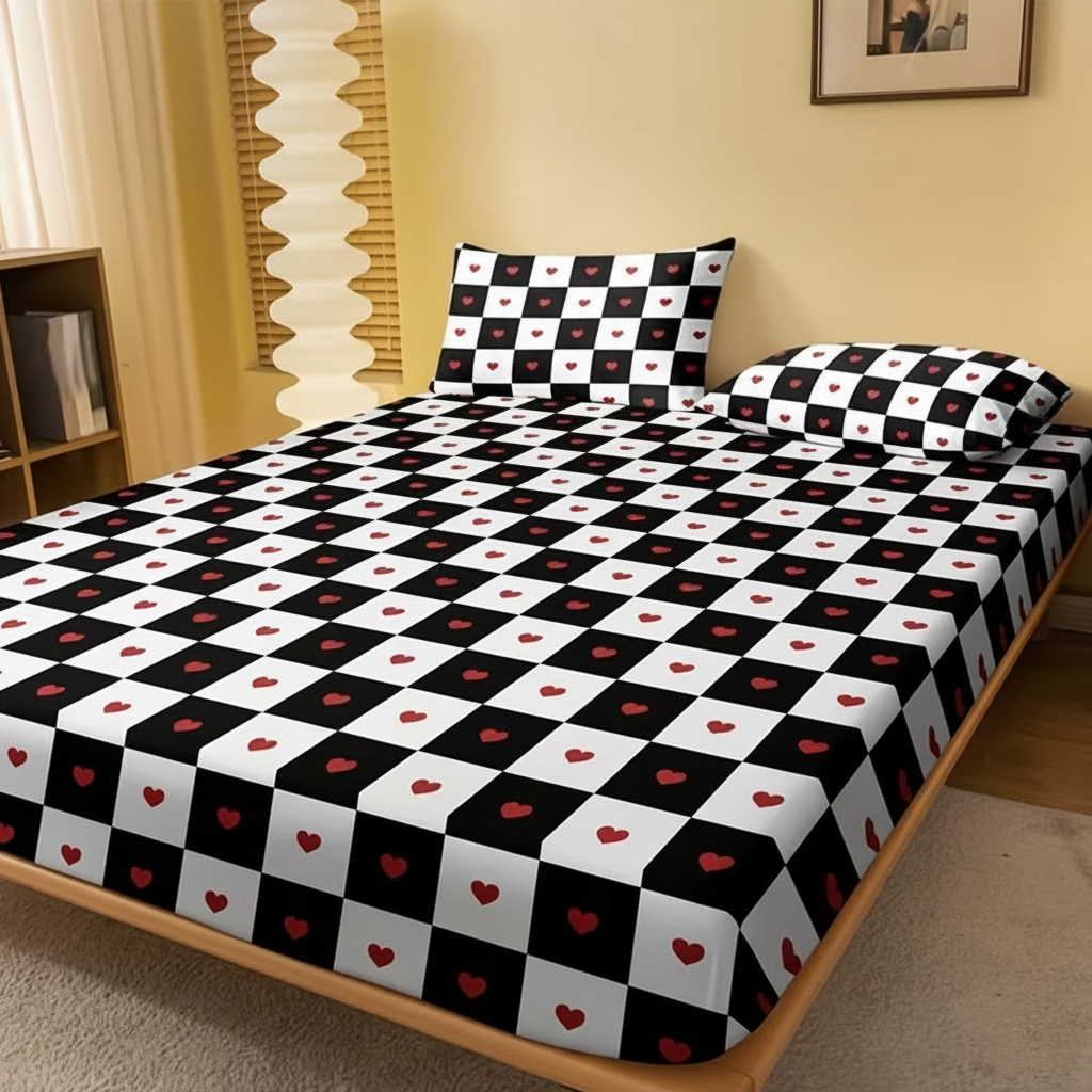 Geometric Pattern Fitted Bed Sheet Cover Modern Bedding