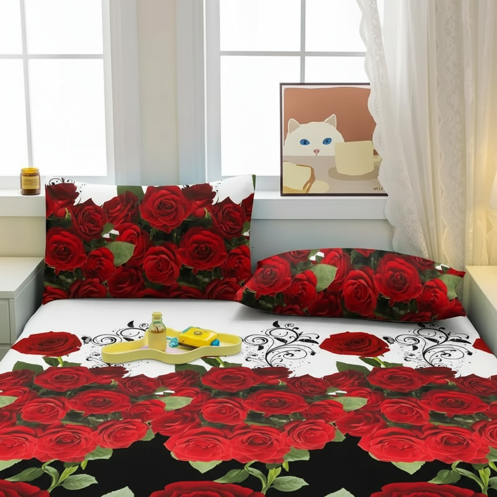 Rose Printed Soft Pillow Cover With Pocket Closure