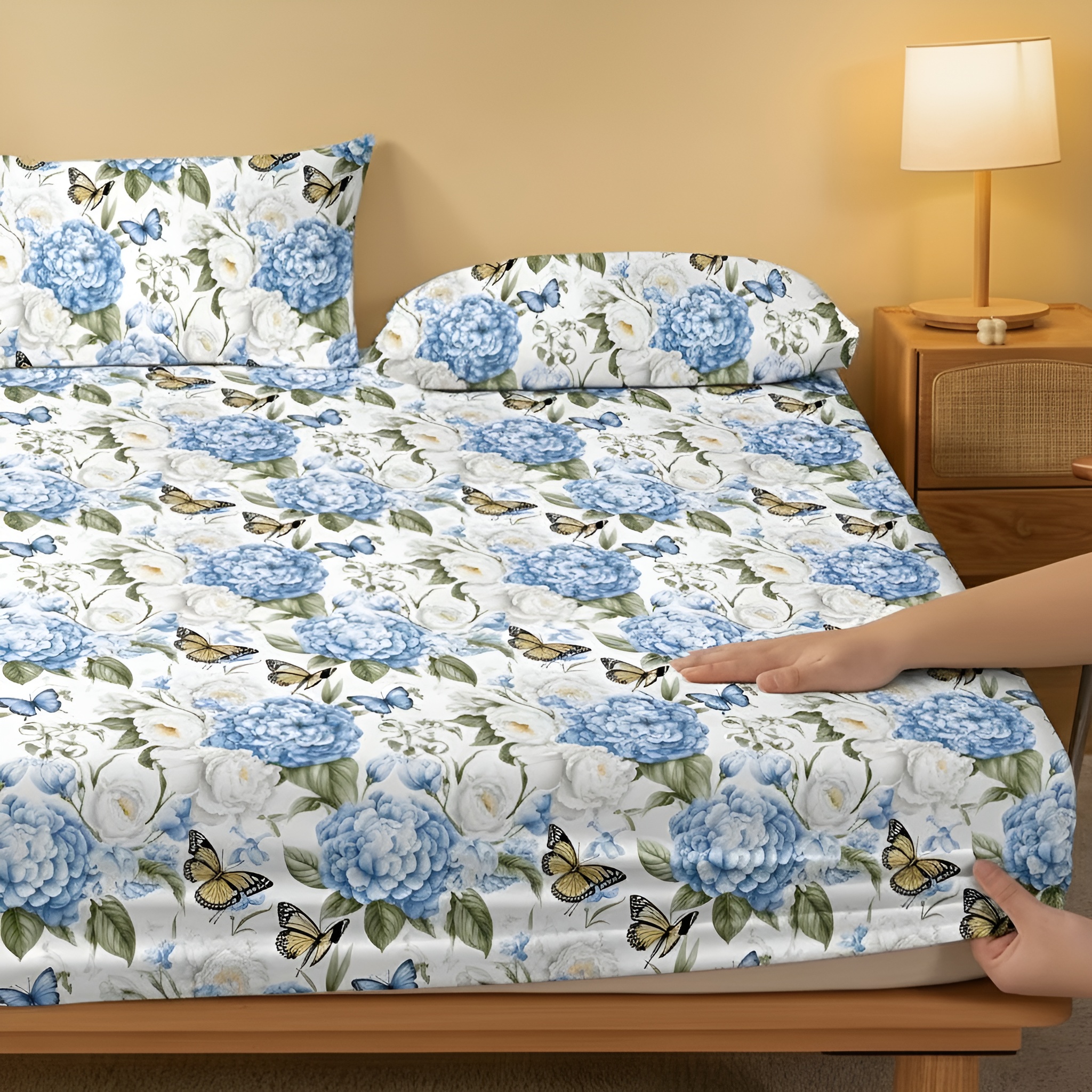 Modern Fitted Sheet With  Floral Prints For Bedroom