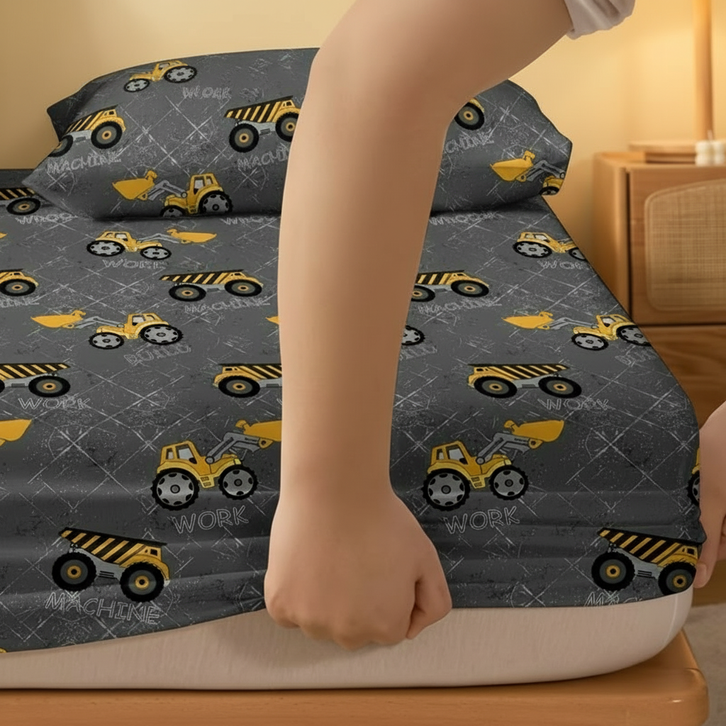 Construction Vehicle Print Pillowcase with Envelope Closure For Bedding