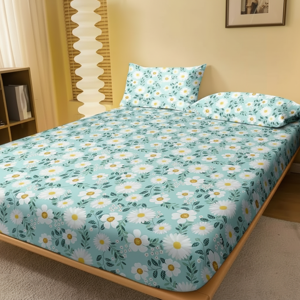 Floral Printed Flannel Fitted Bedsheet For Bedrooms