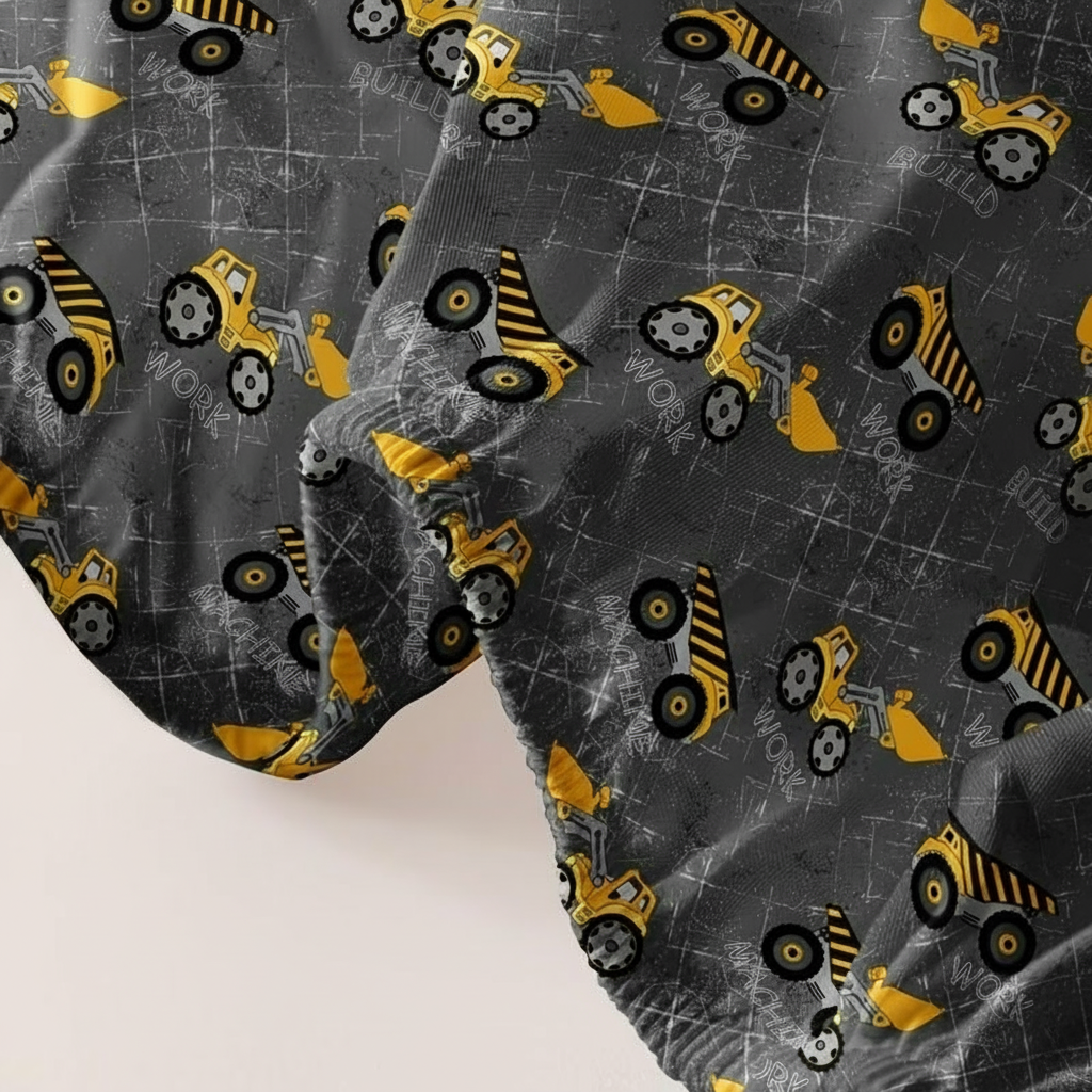 Construction Vehicle Print Pillowcase with Envelope Closure For Bedding