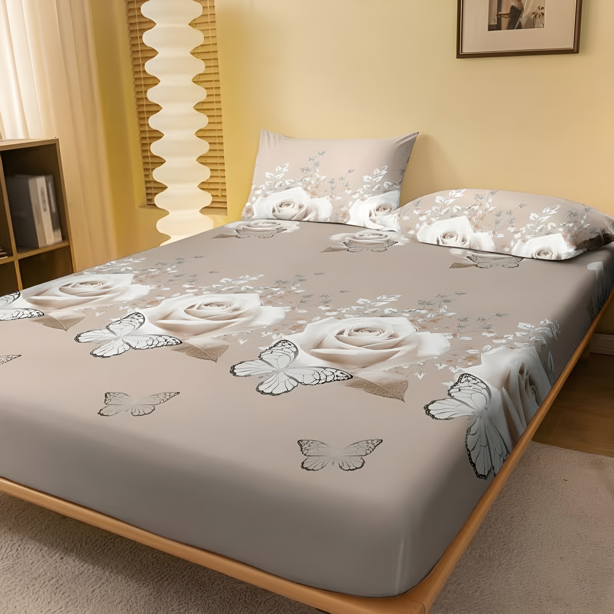 Modern Fitted Sheet With  Floral Prints For Bedroom