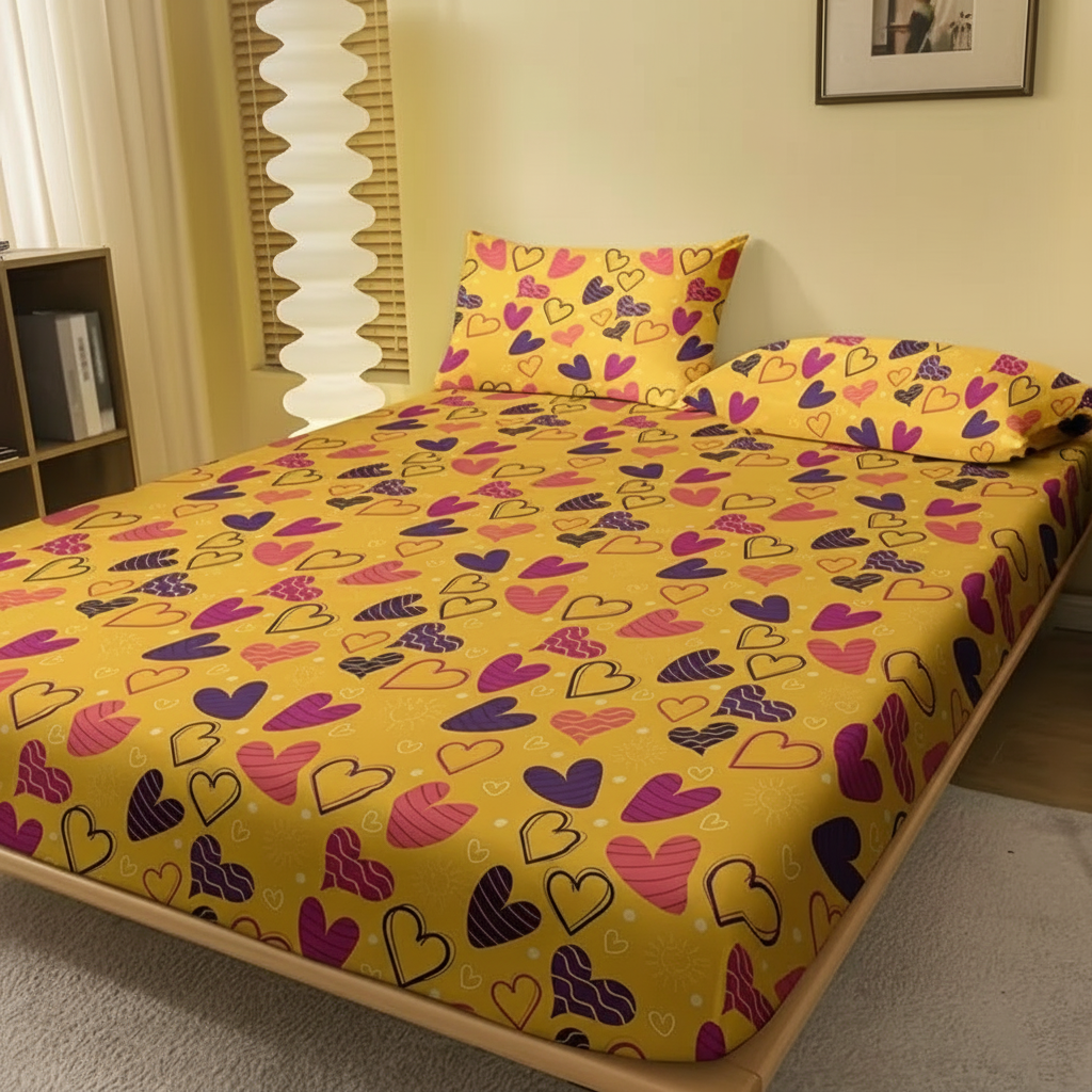 Minimal Printed Fitted Bed Sheet For Bedroom