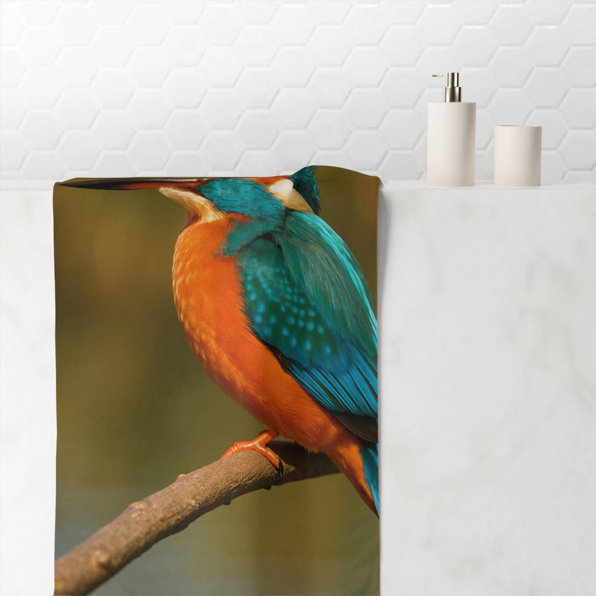 Emerald Flash Kingfisher personalized bath towels