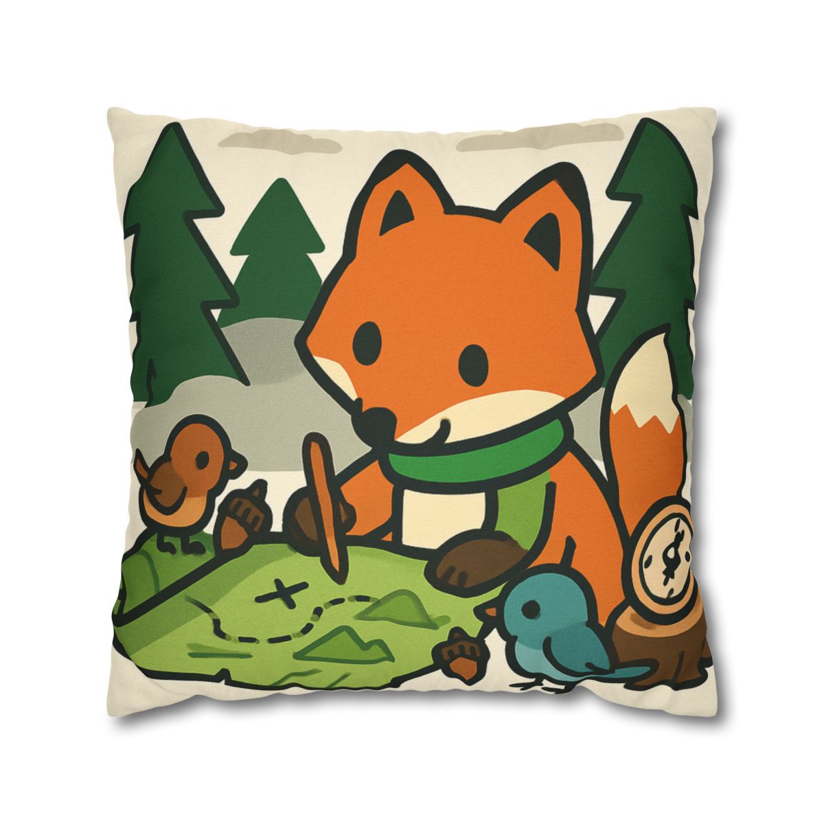 The Map Making Fox In Misty Pines designer print pillow cases