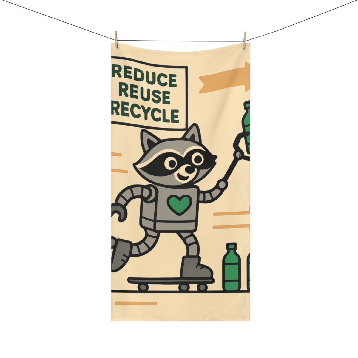 Robot Raccoon Recycling Rally soft cotton towels