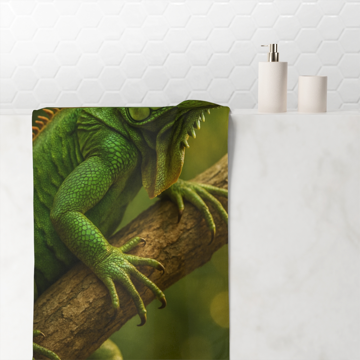 Sunlit Armor Green Iguana unique gift towels