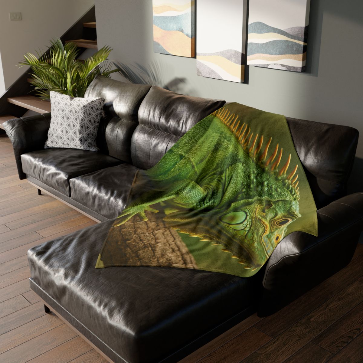 Emerald Drift Green Iguana soft fleece blankets