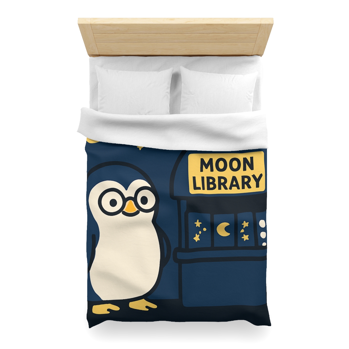 Moonlight Library Run By A Wise Penguin Astronomer stylish duvet covers