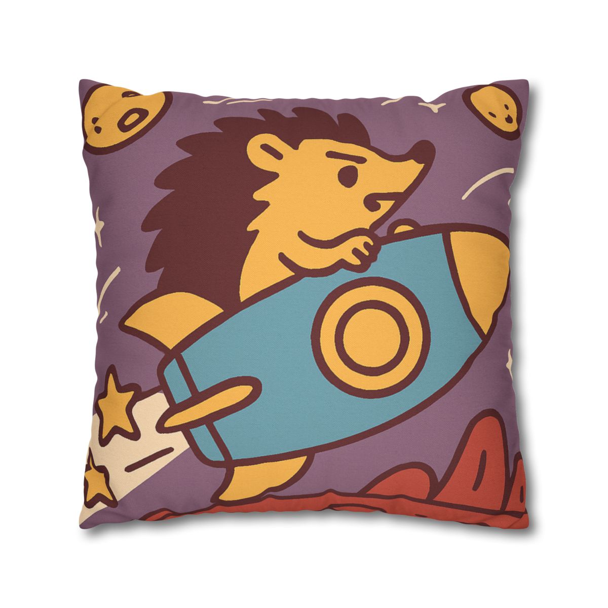 Rocket-Riding Hedgehog designer print pillow cases