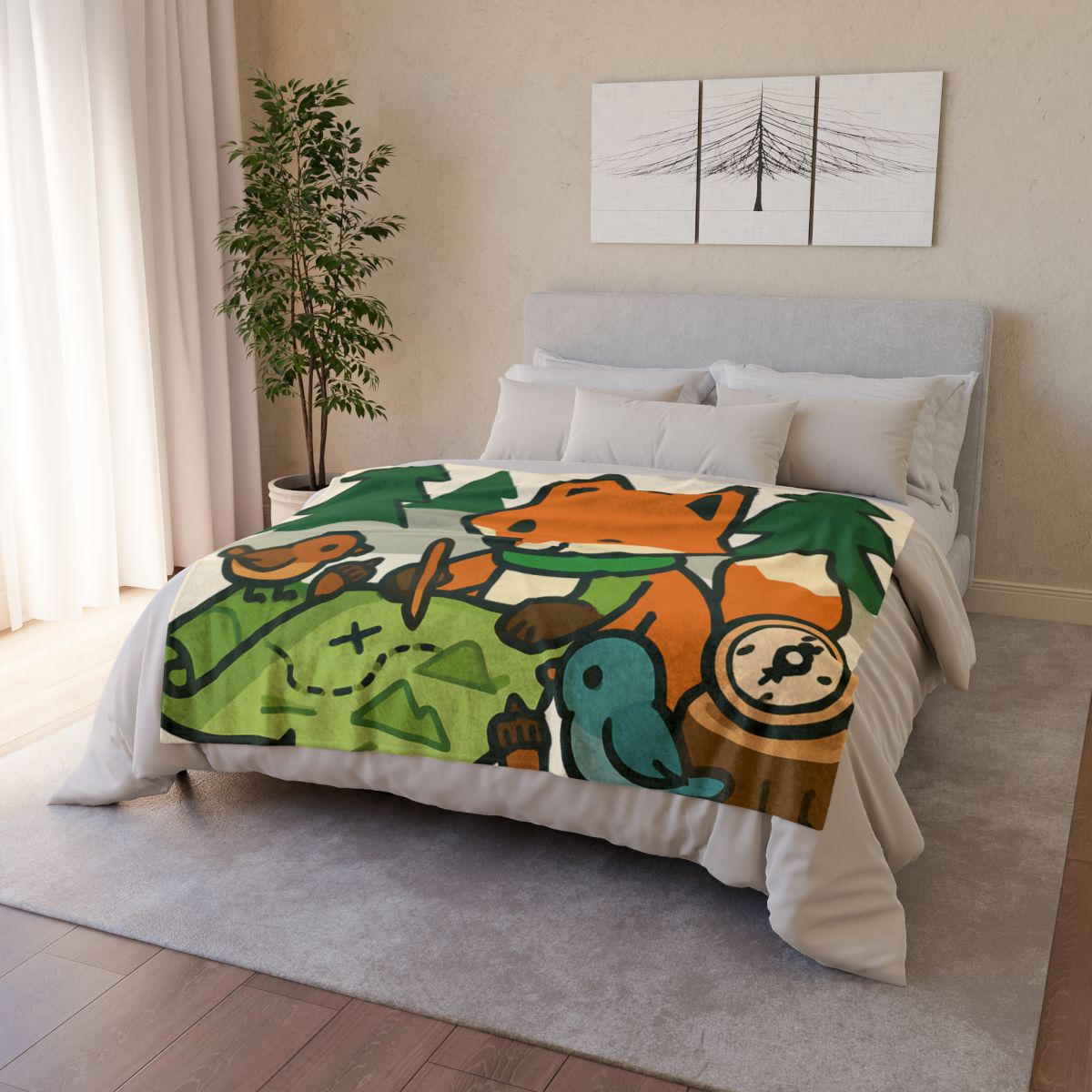 The Map Making Fox In Misty Pines personalized cozy blankets