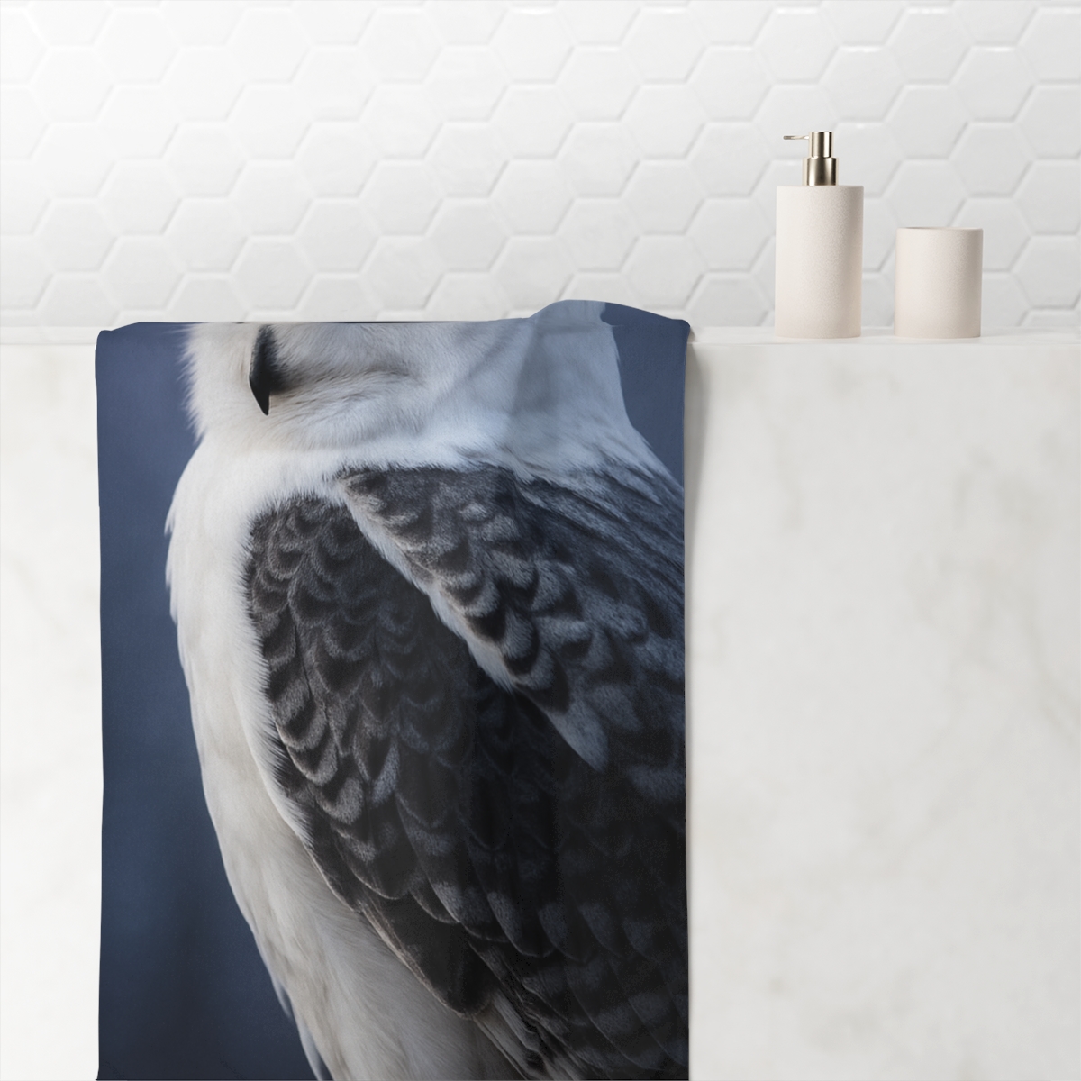 Twilight Watcher Snowy Owl trendy hand towels
