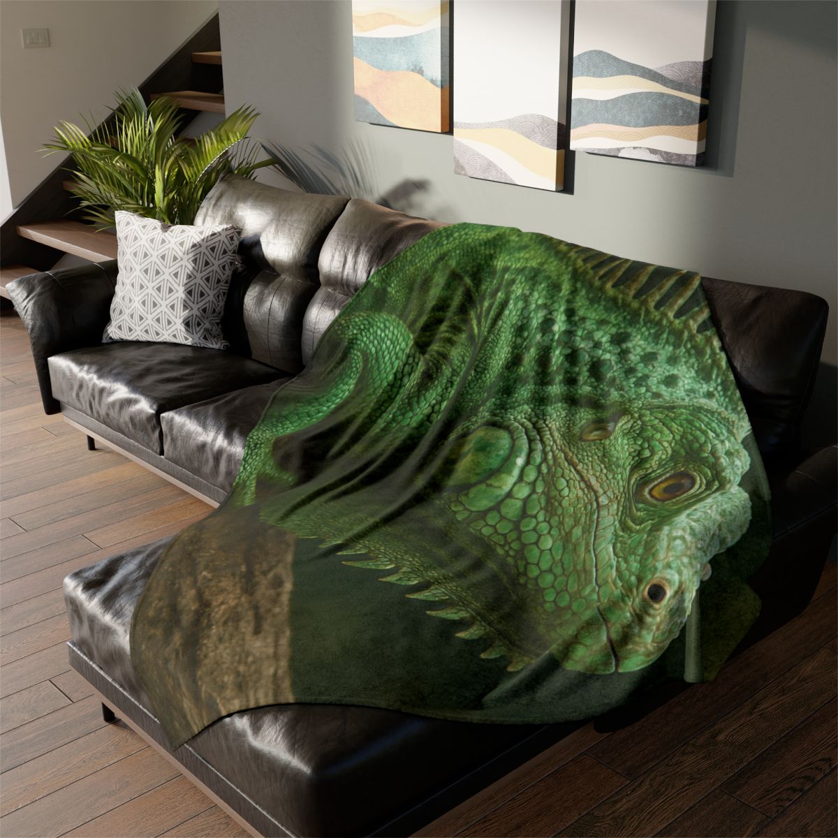 Verdant Gaze Green Iguana decorative home blankets