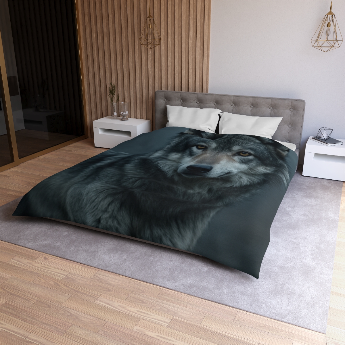 Moonlit Gaze Gray Wolf custom duvets