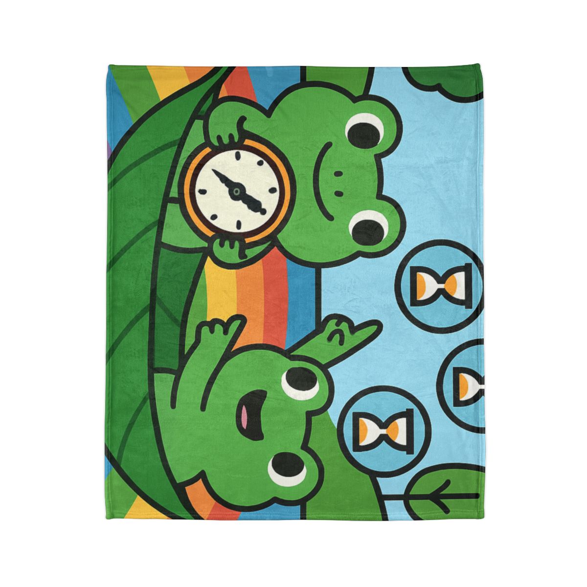 Rainbow River Time Travel Frogs soft fleece blankets