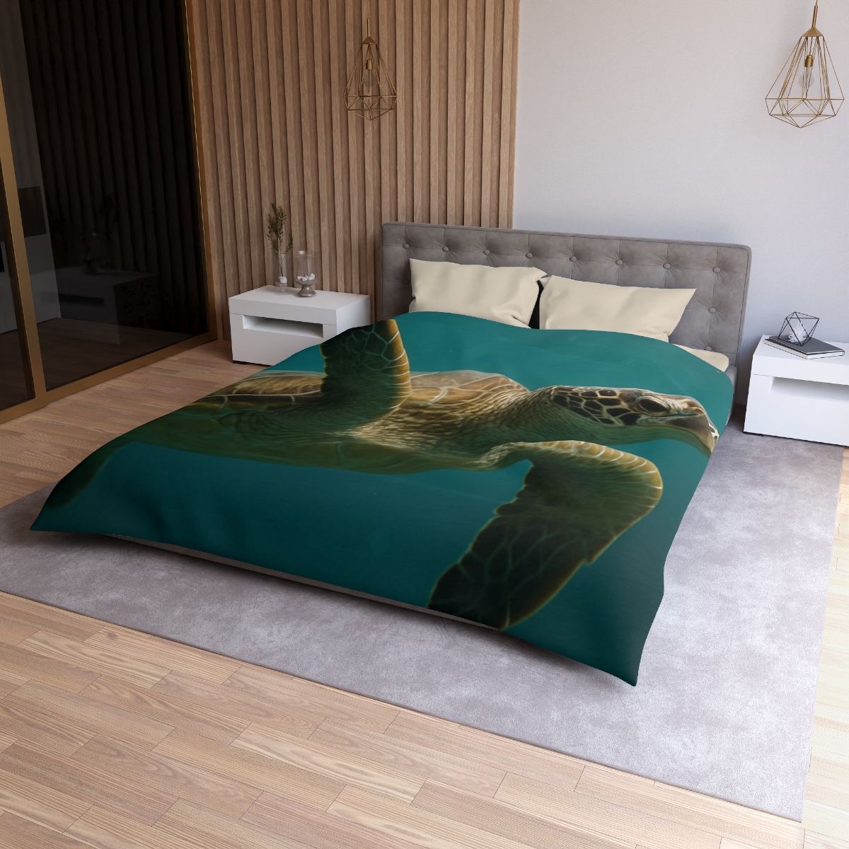 Nebula Glide Green Sea Turtle trendy bedroom duvets