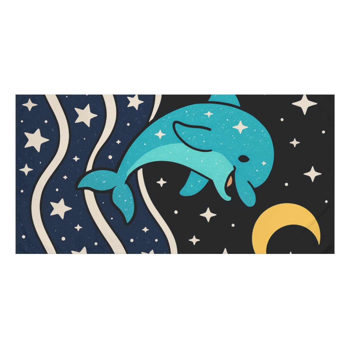 Moonlight Dolphin Star Swim designer printed towels