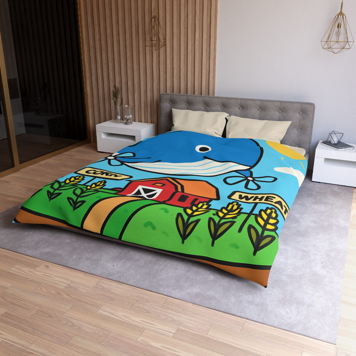 Windmill Whale Above The Floating Farm designer printed duvets