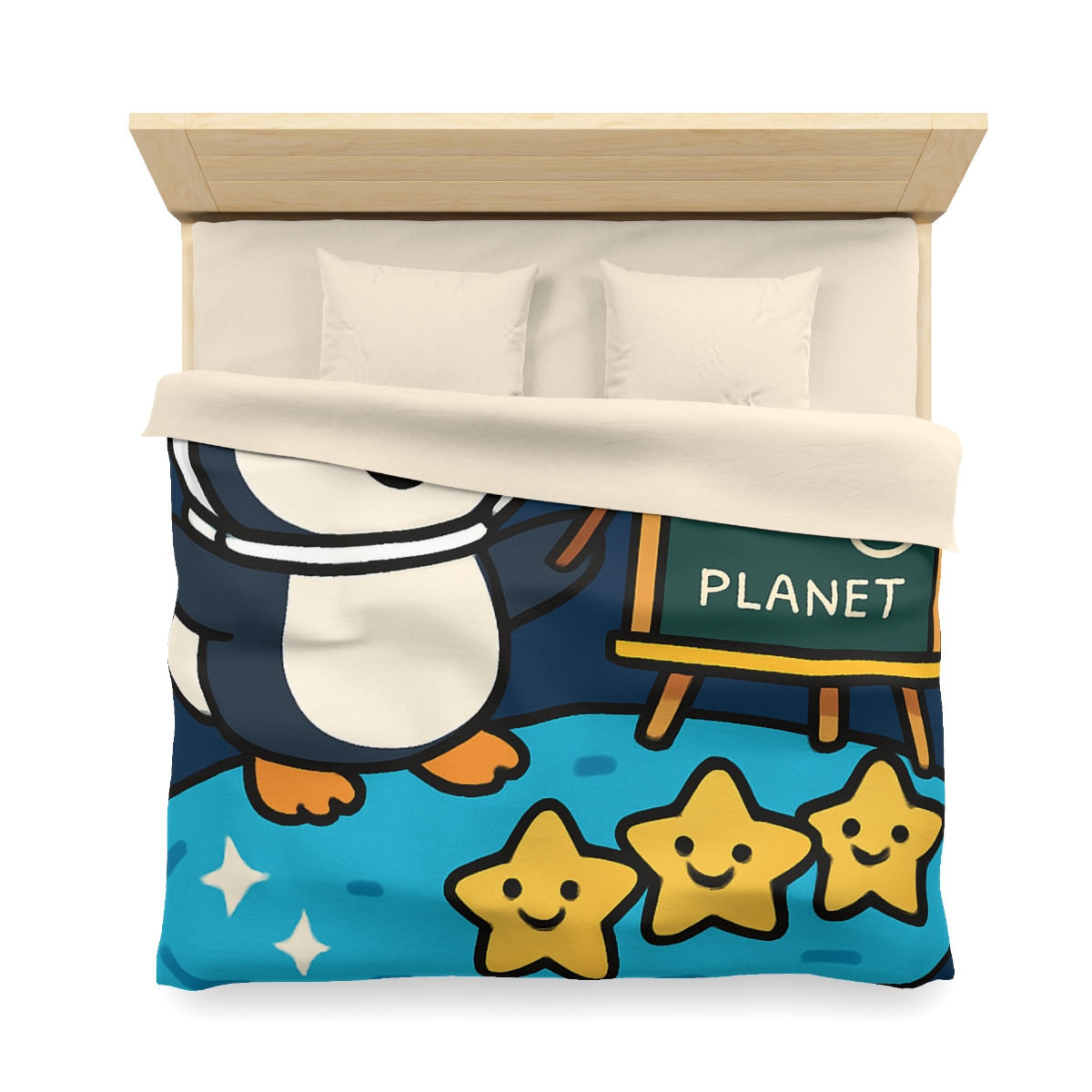 Comet Classroom With Captain Penguin designer printed duvets