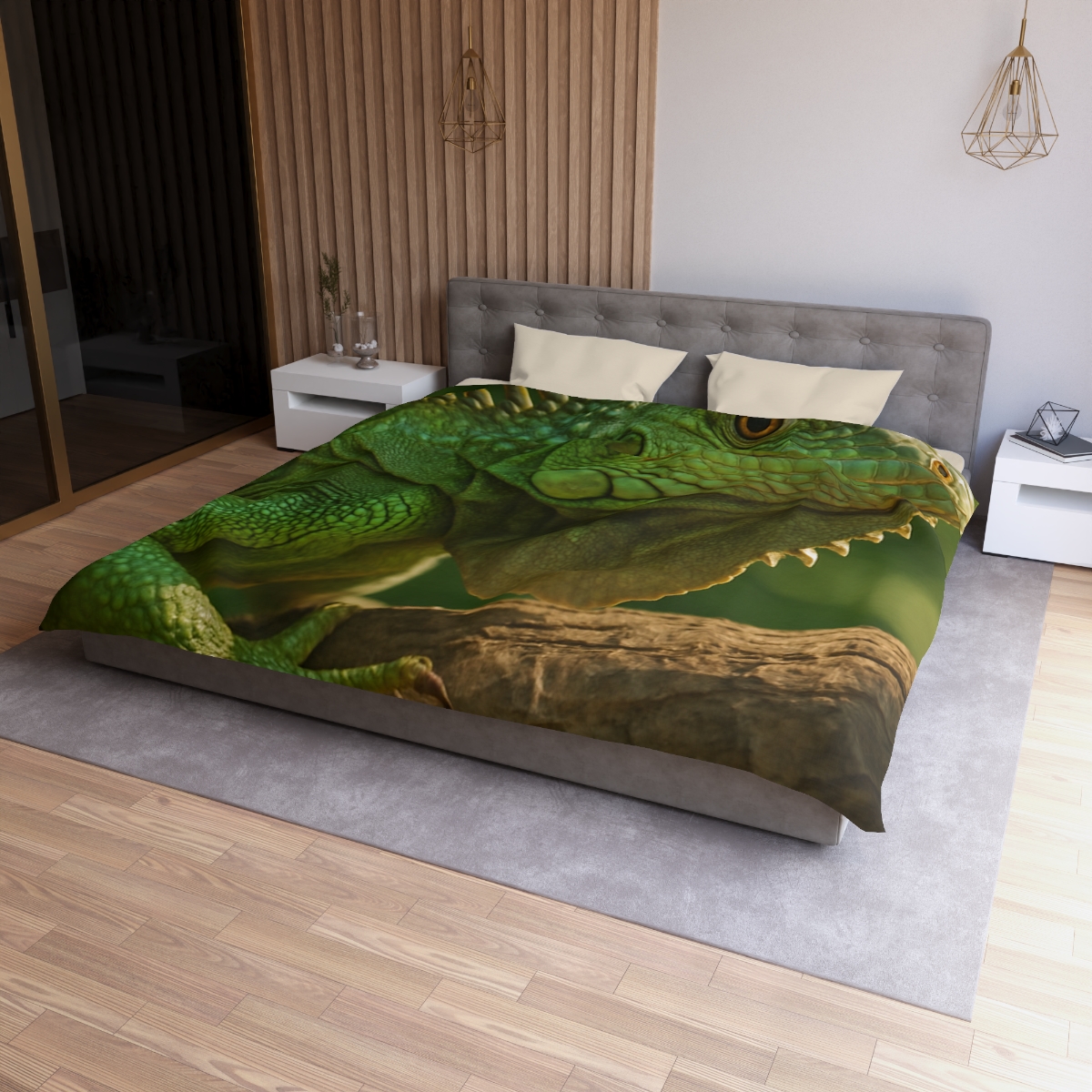 Sun Dappled Green Iguana personalized bedding duvets