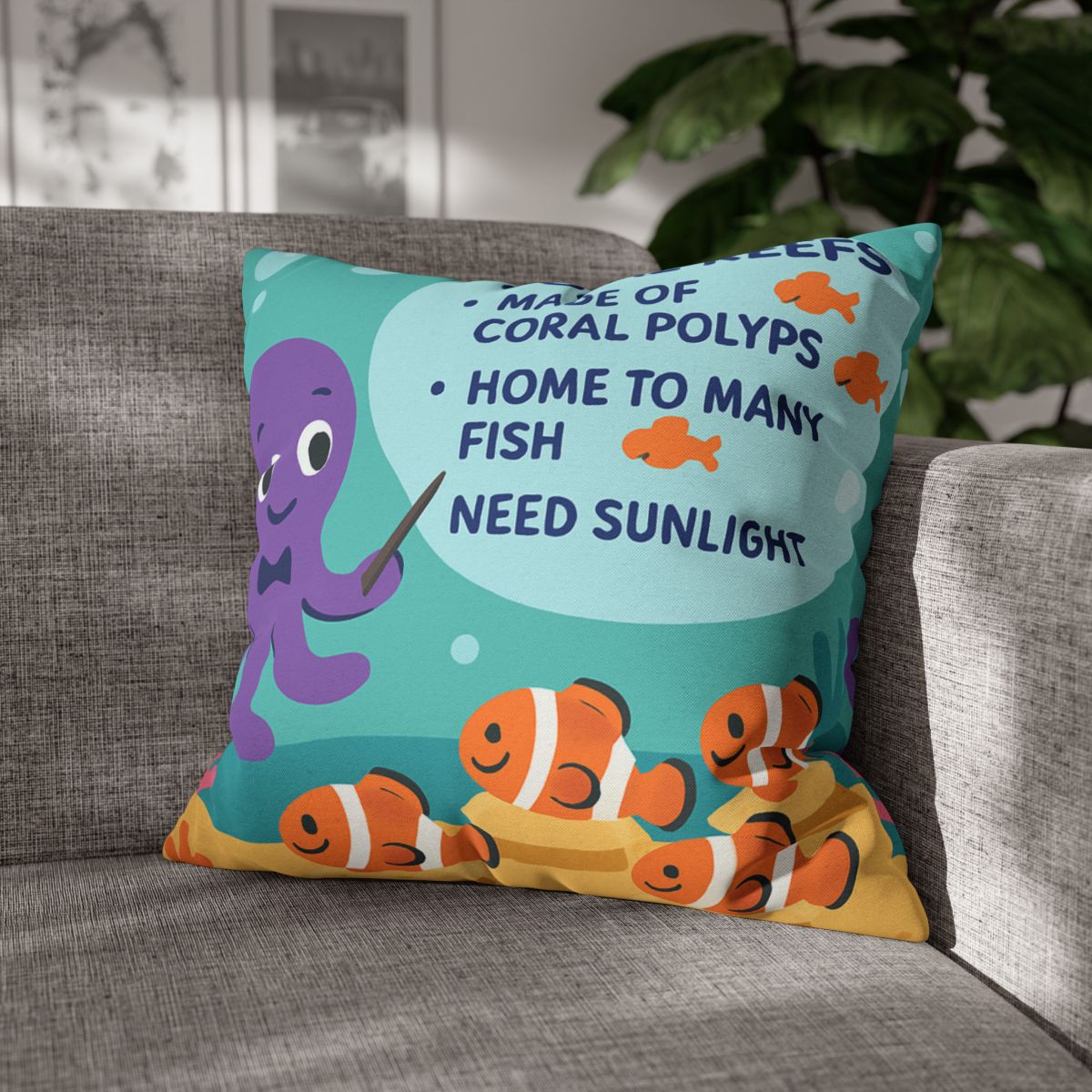 Coral Classroom With Professor Octopus stylish decorative pillowcases