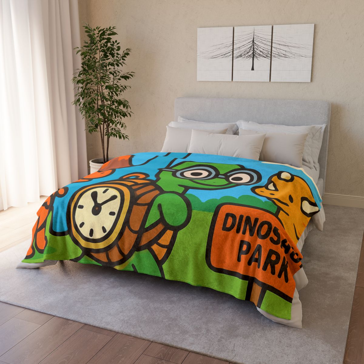 Time Traveling Turtle At The Dino Park designer printed blankets