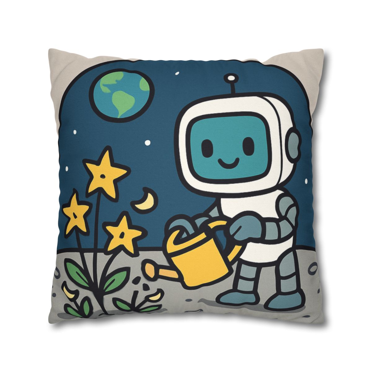 Moon Garden Robot And Space Sprouts designer print pillow cases