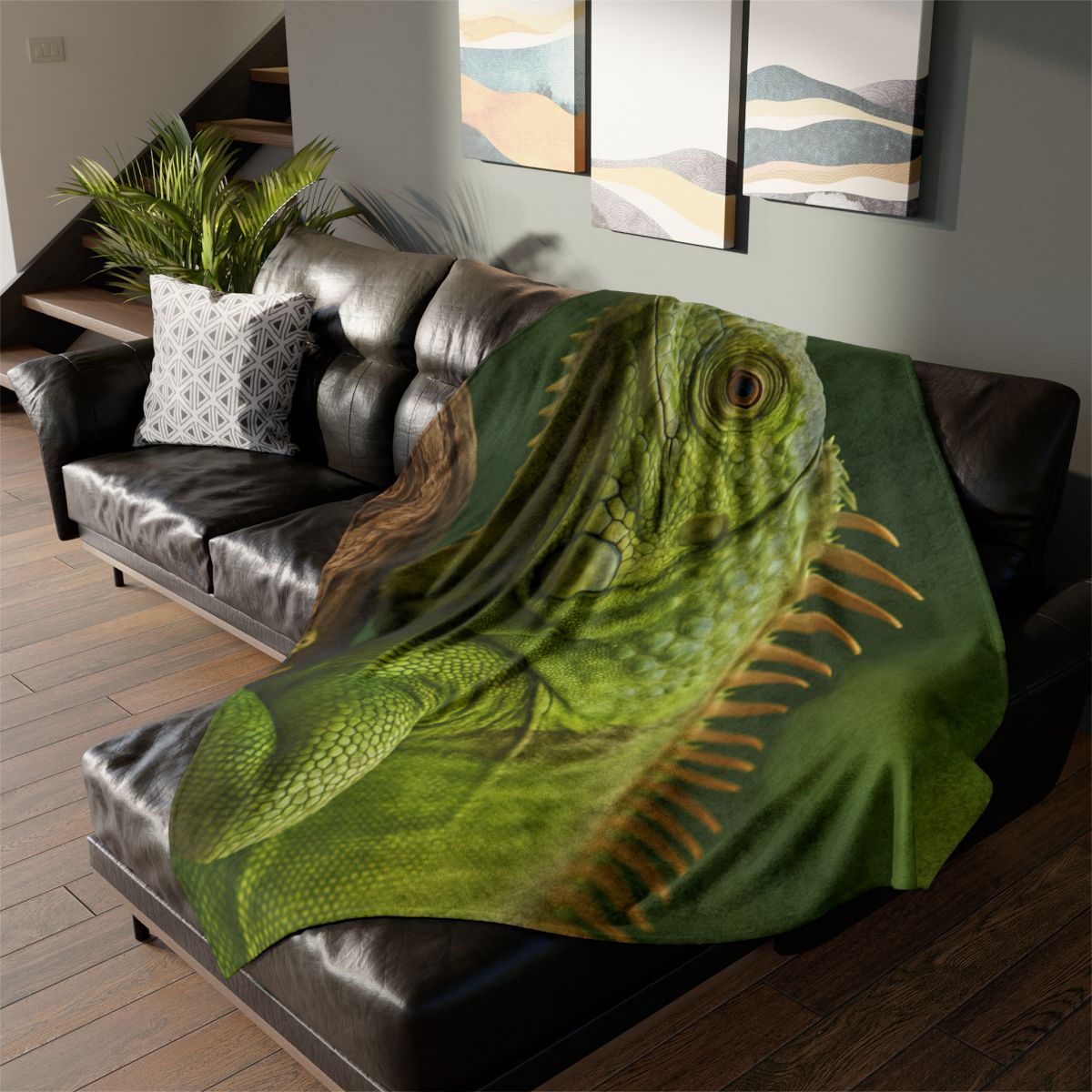 Verdant Gaze Green Iguana soft fleece blankets