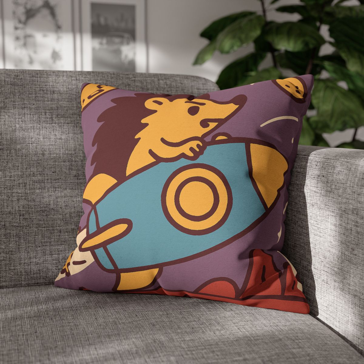 Rocket-Riding Hedgehog designer print pillow cases