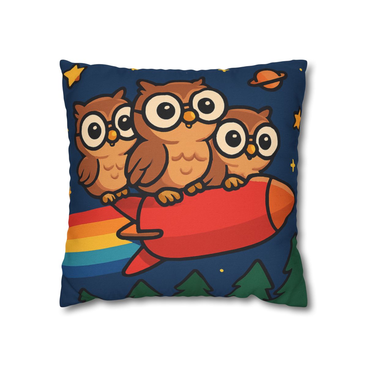 Rocket Riding Forest Owls designer print pillow cases
