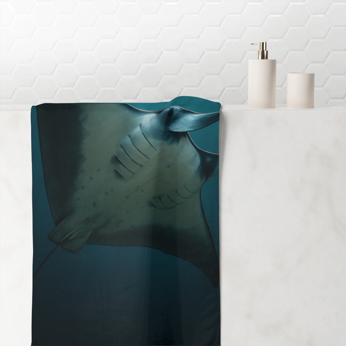 Blue Gravity Manta Ray personalized bath towels