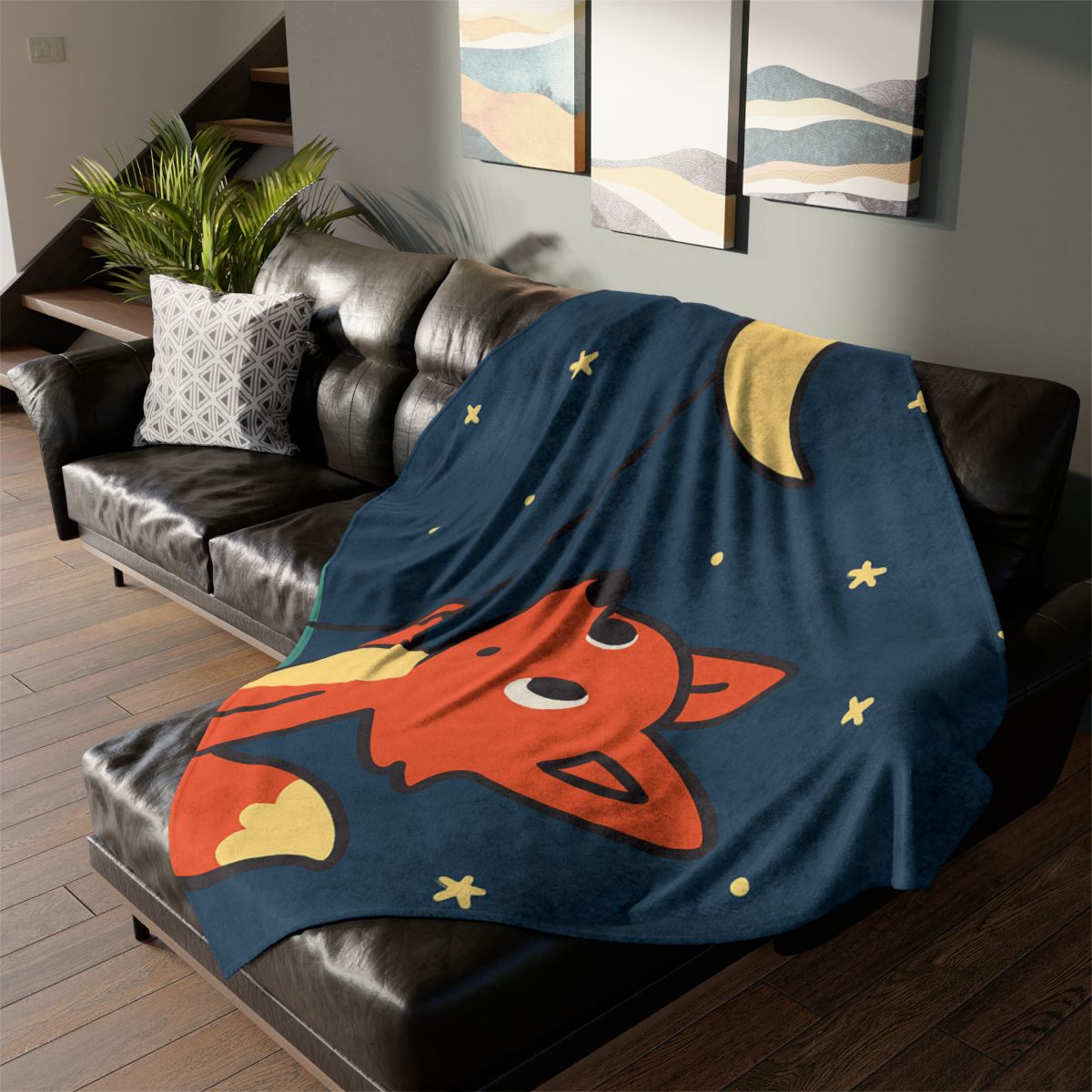Stargazing Fox And Moon Kite trendy patterned blankets